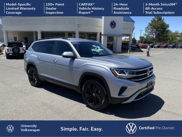 2023 Volkswagen Atlas 3.6L V6 SE with Technology in Pyrite Silver — front three-quarter view